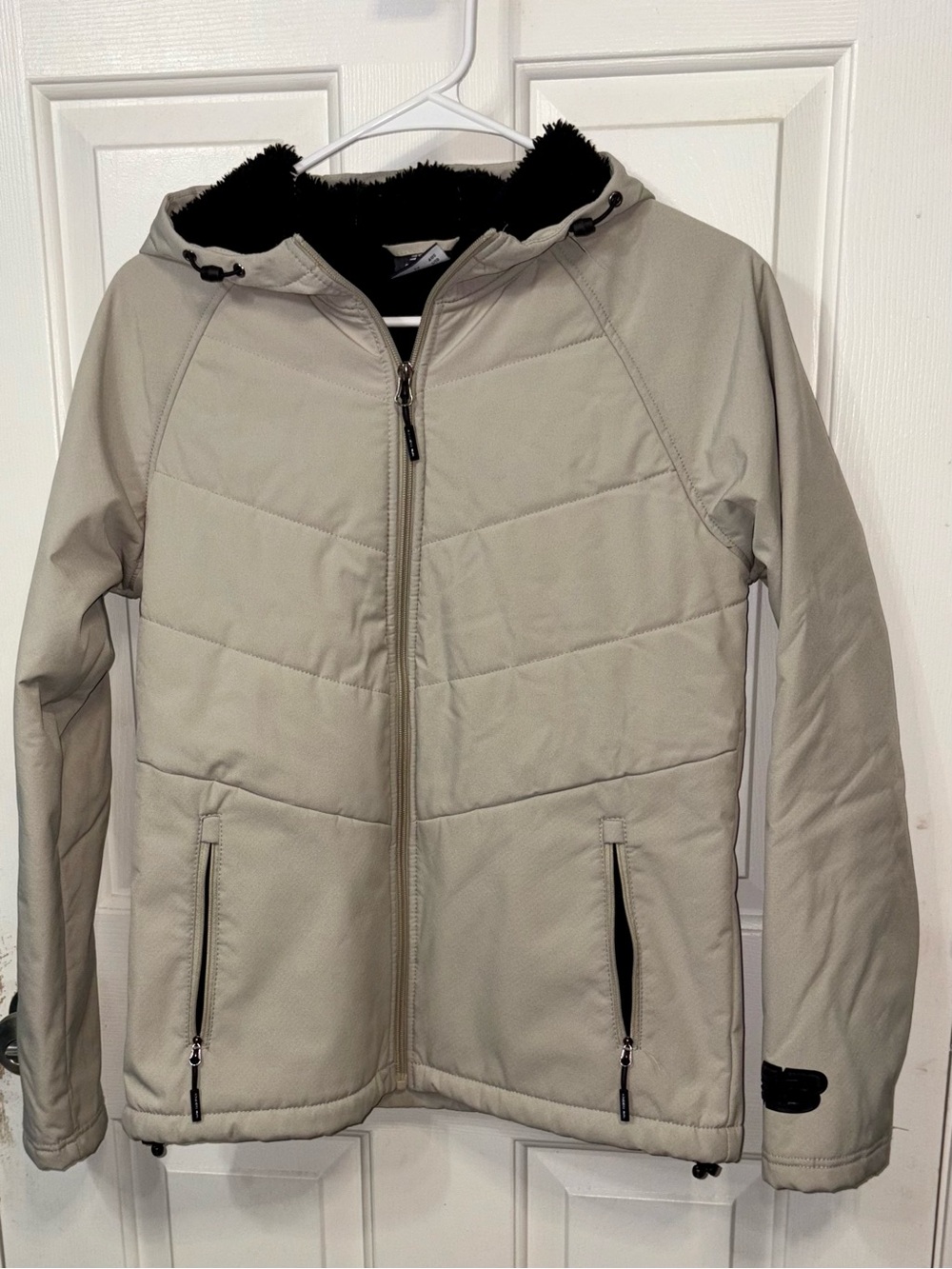 New Balance Light Gray Quilted Hooded Puffer Fleece Lined Jacket